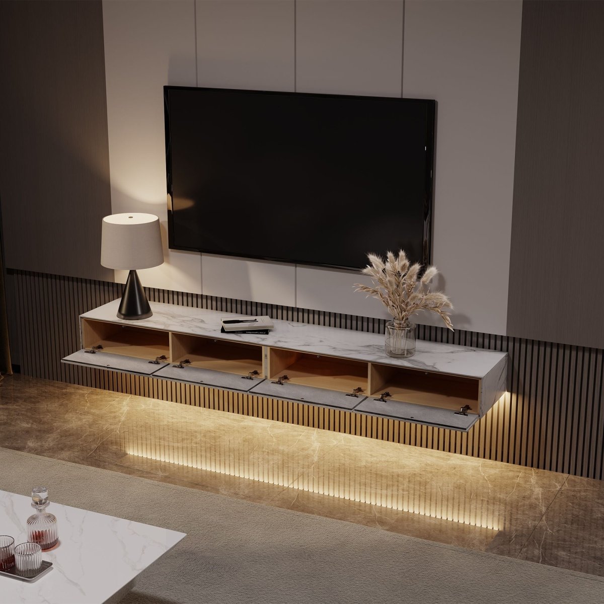 Float Modern Sintered Stone Floating TV Console - Exclusivia
