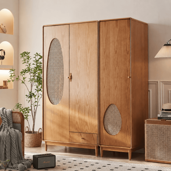 Flora Solid Wood Rattan Wardrobe - Exclusivia