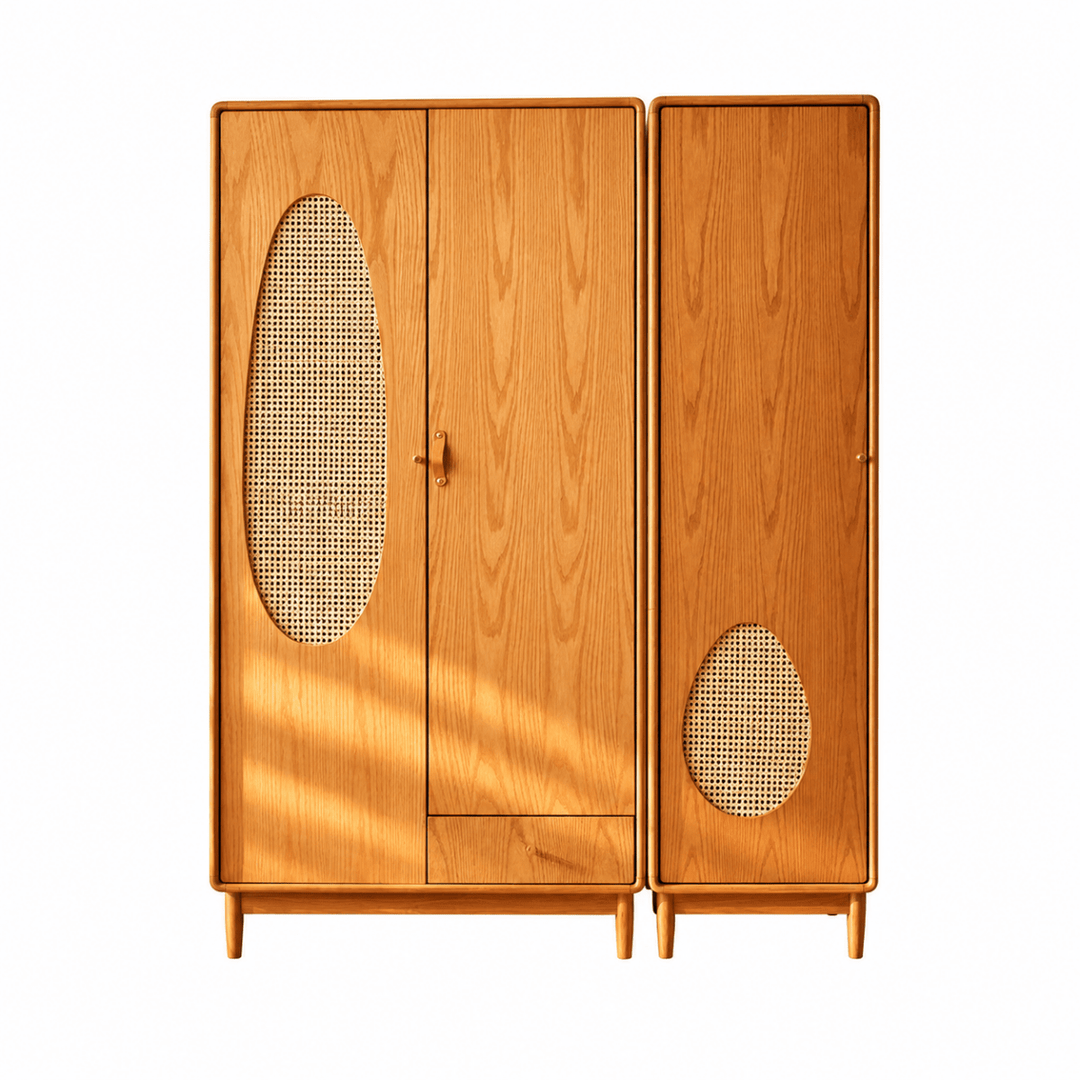 Flora Solid Wood Rattan Wardrobe - Exclusivia