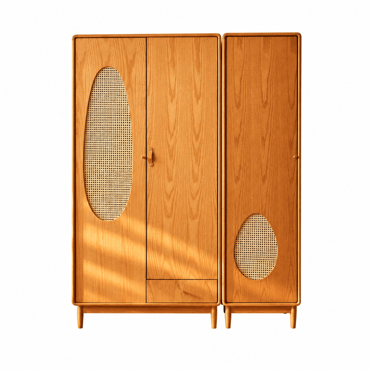 Flora Solid Wood Rattan Wardrobe - Exclusivia