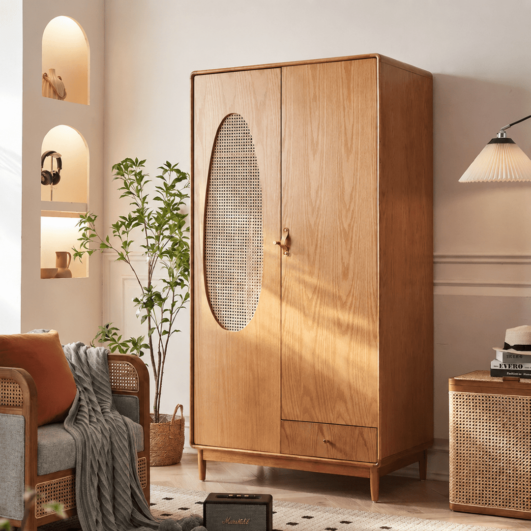 Flora Solid Wood Rattan Wardrobe - Exclusivia