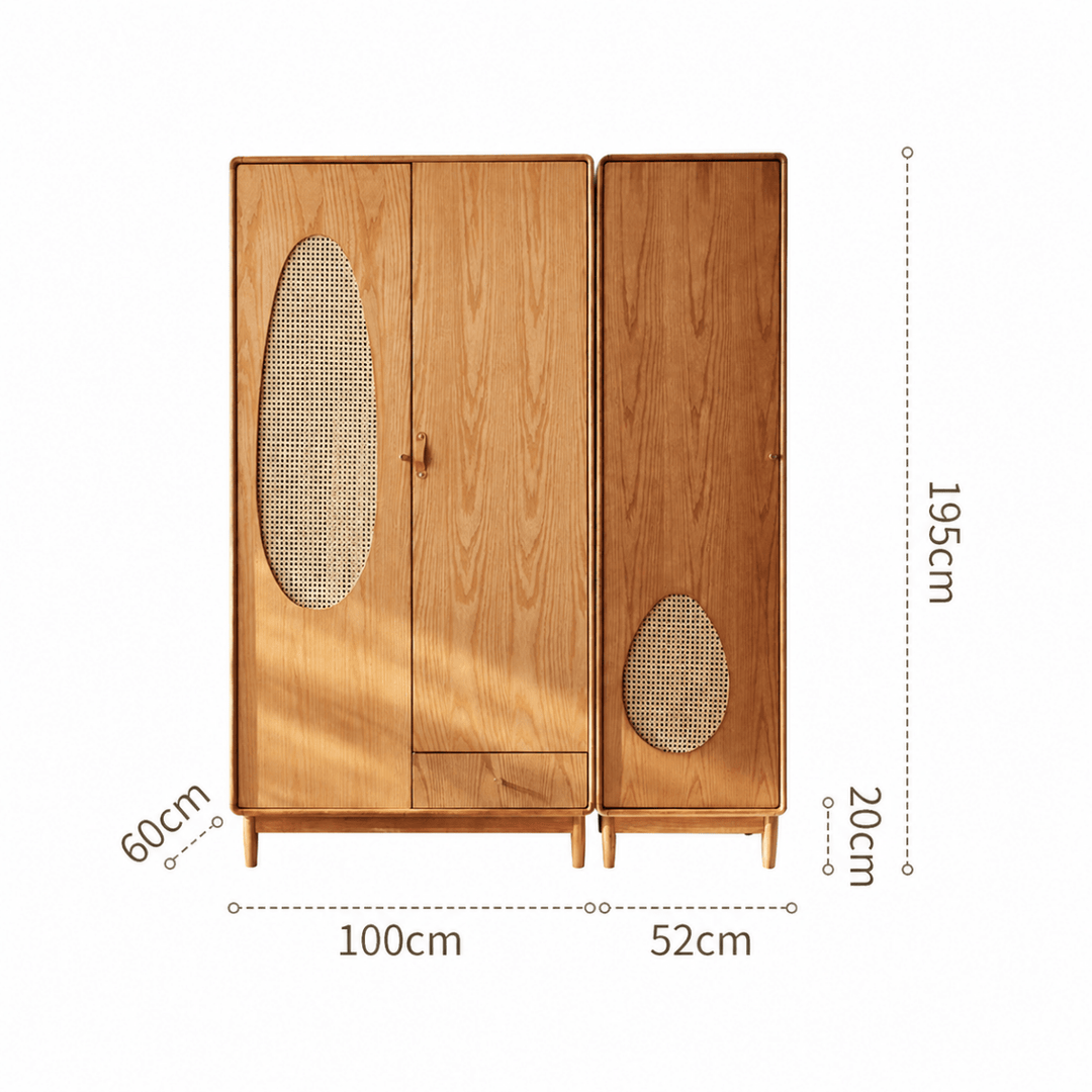 Flora Solid Wood Rattan Wardrobe - Exclusivia