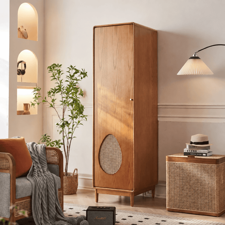 Flora Solid Wood Rattan Wardrobe - Exclusivia
