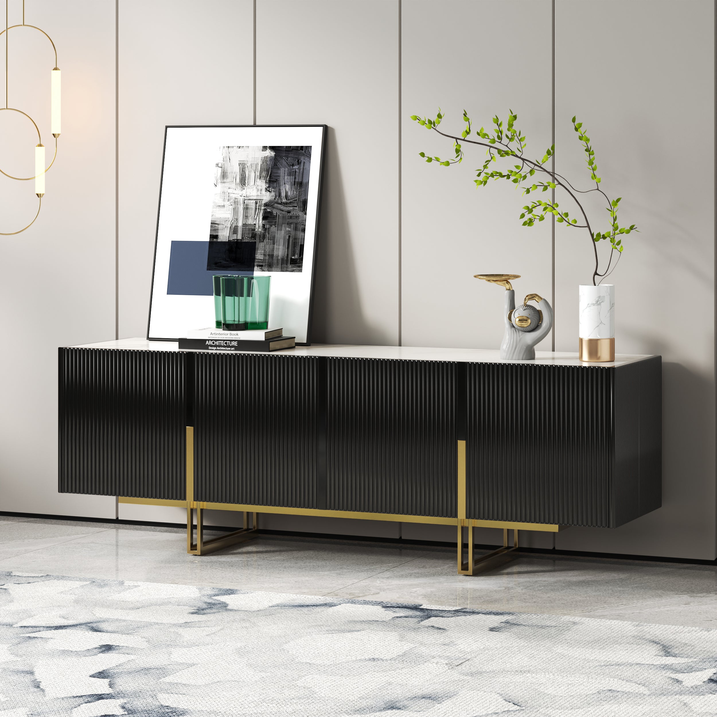 Auro Sintered Stone Fluted TV Console