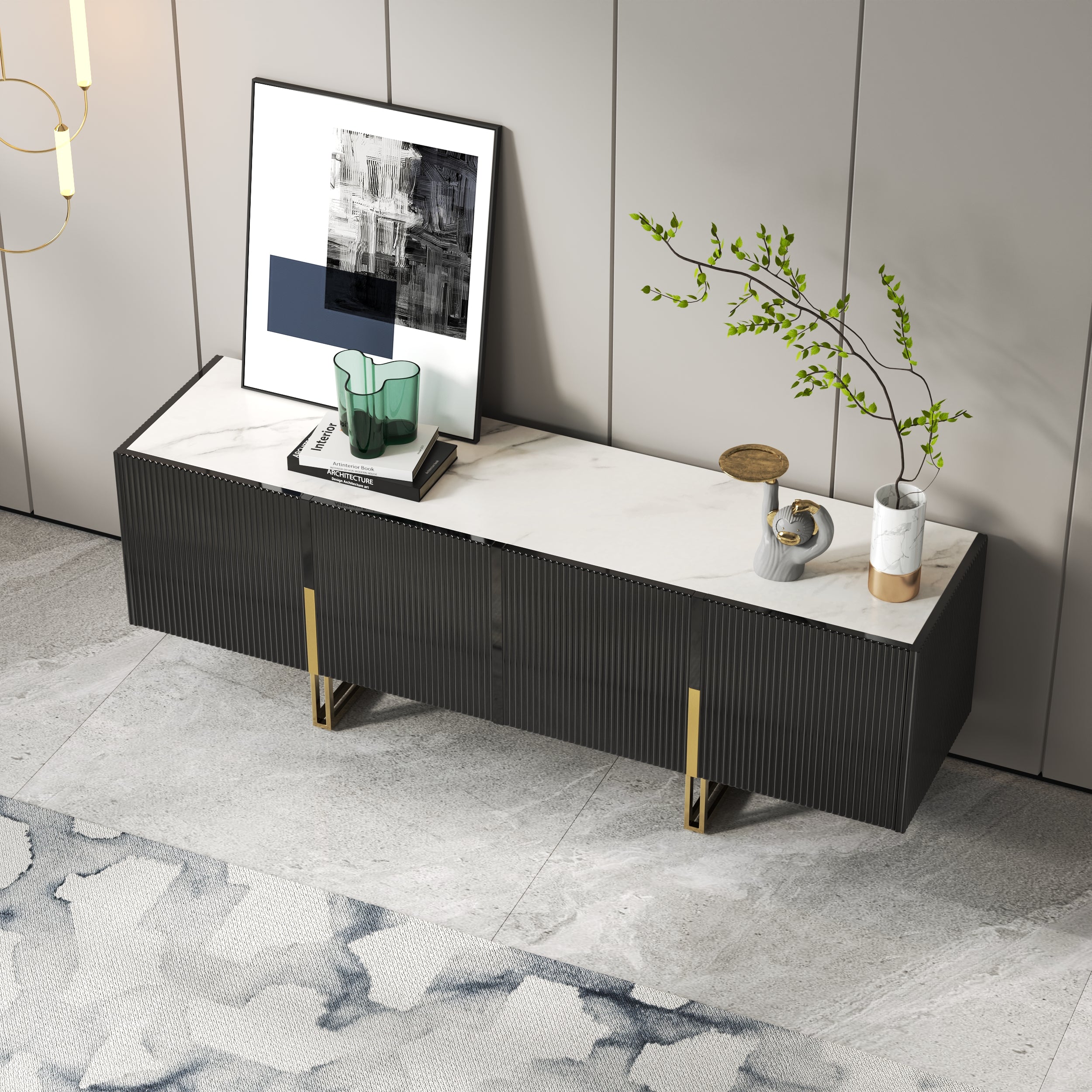 Auro Sintered Stone Fluted TV Console