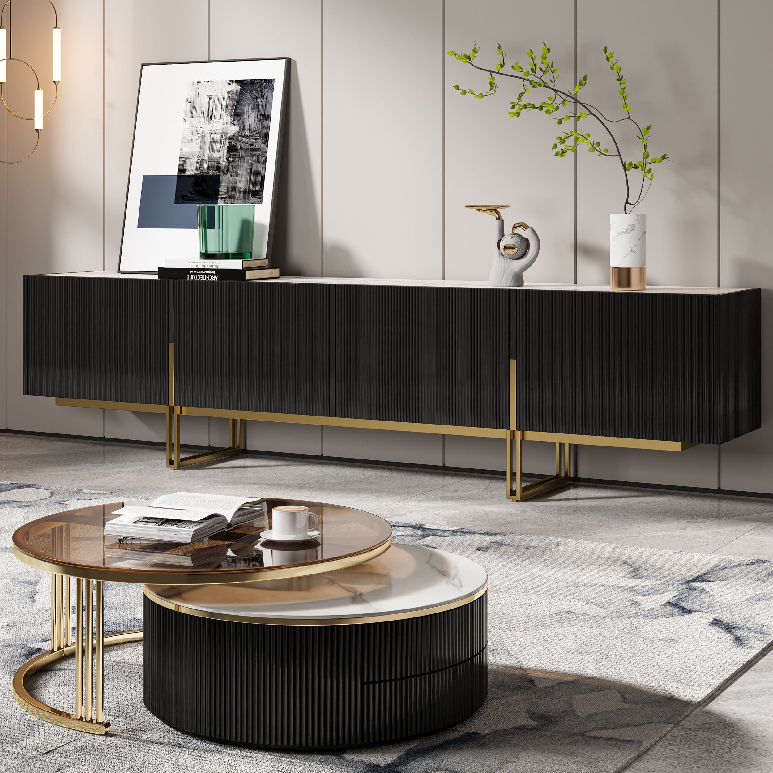 Auro Sintered Stone Fluted TV Console