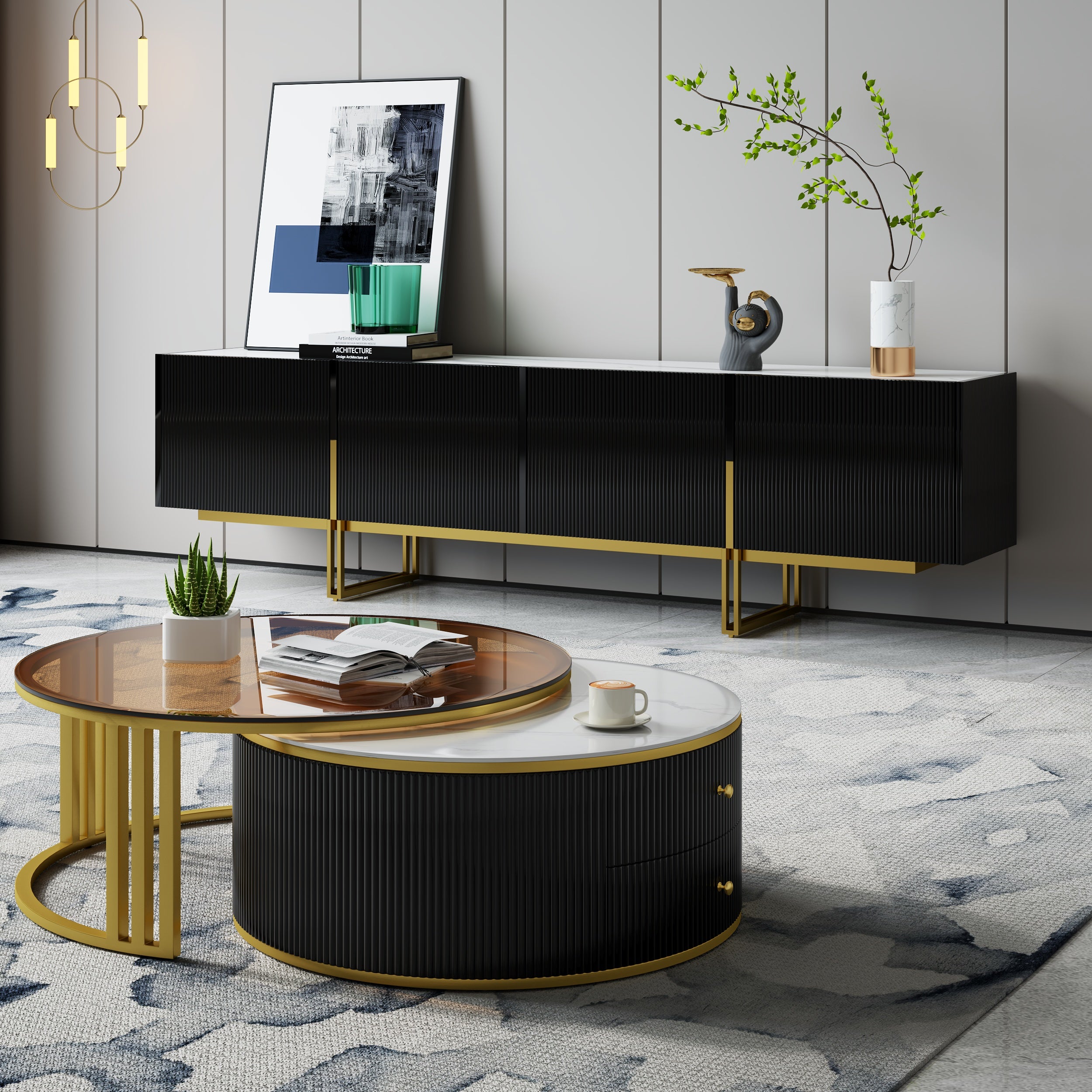 Auro Sintered Stone Fluted TV Console