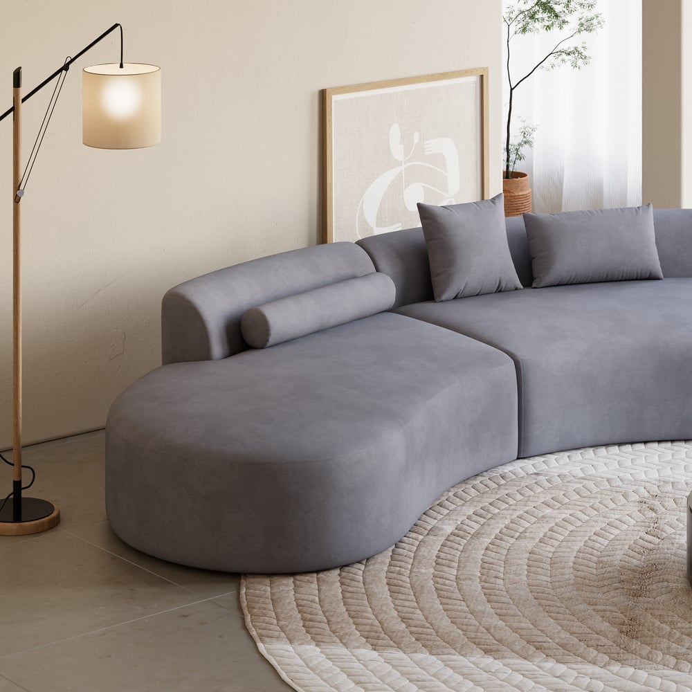 Seren Curved Velvet Sectional Sofa with Accent Pillows