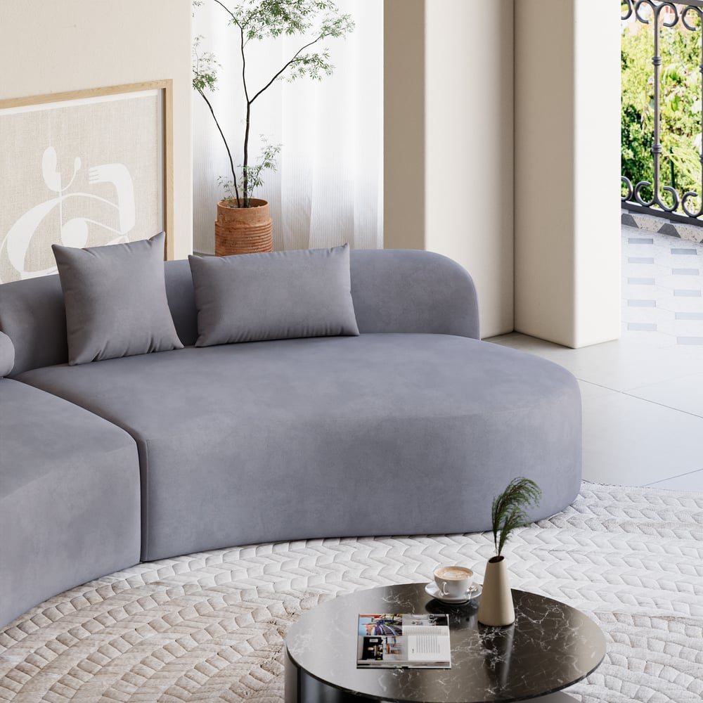 Seren Curved Velvet Sectional Sofa with Accent Pillows