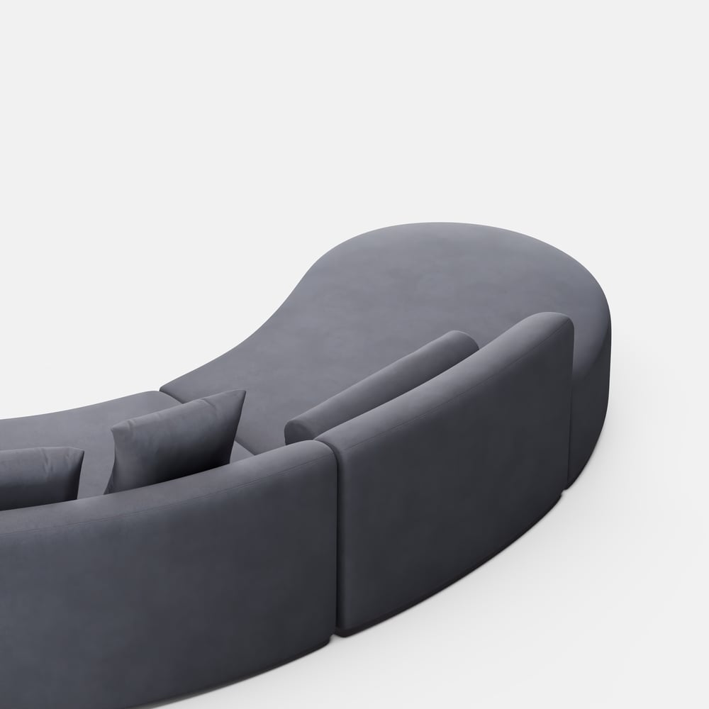 Seren Curved Velvet Sectional Sofa with Accent Pillows