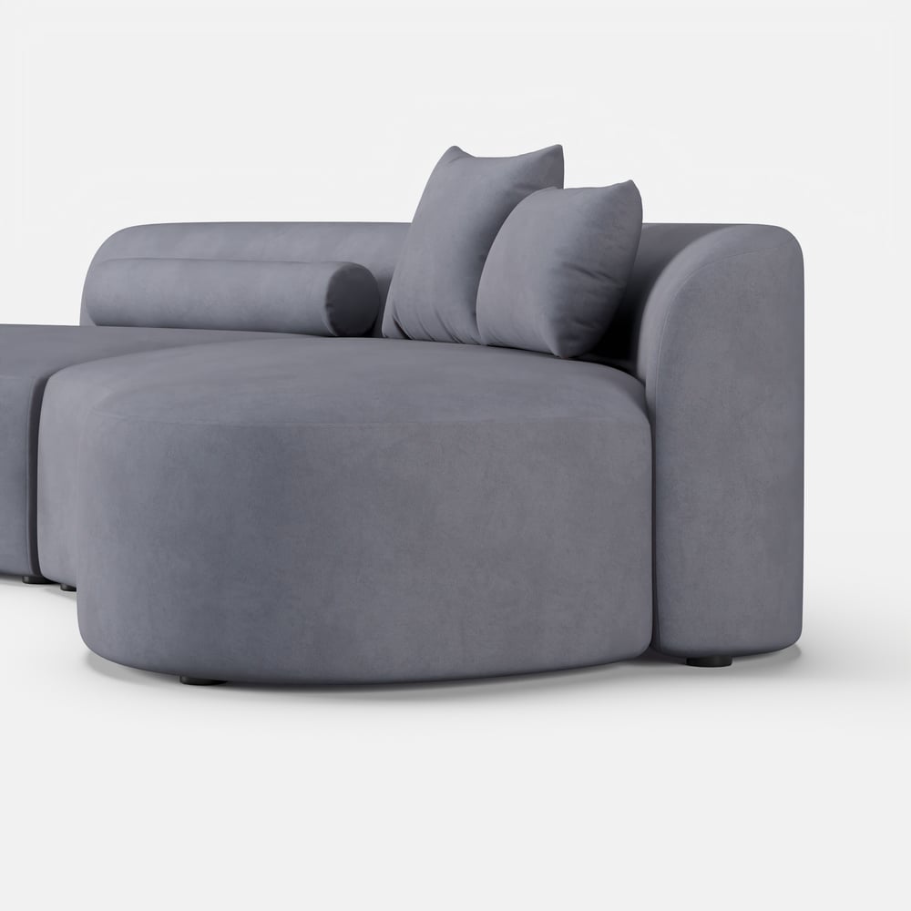 Seren Curved Velvet Sectional Sofa with Accent Pillows