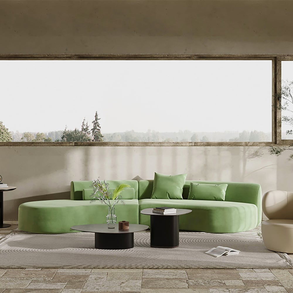 Seren Curved Velvet Sectional Sofa with Accent Pillows