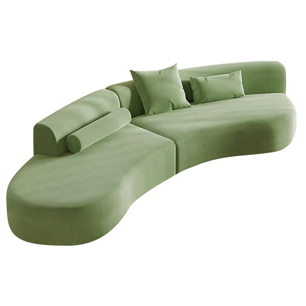Seren Curved Velvet Sectional Sofa with Accent Pillows