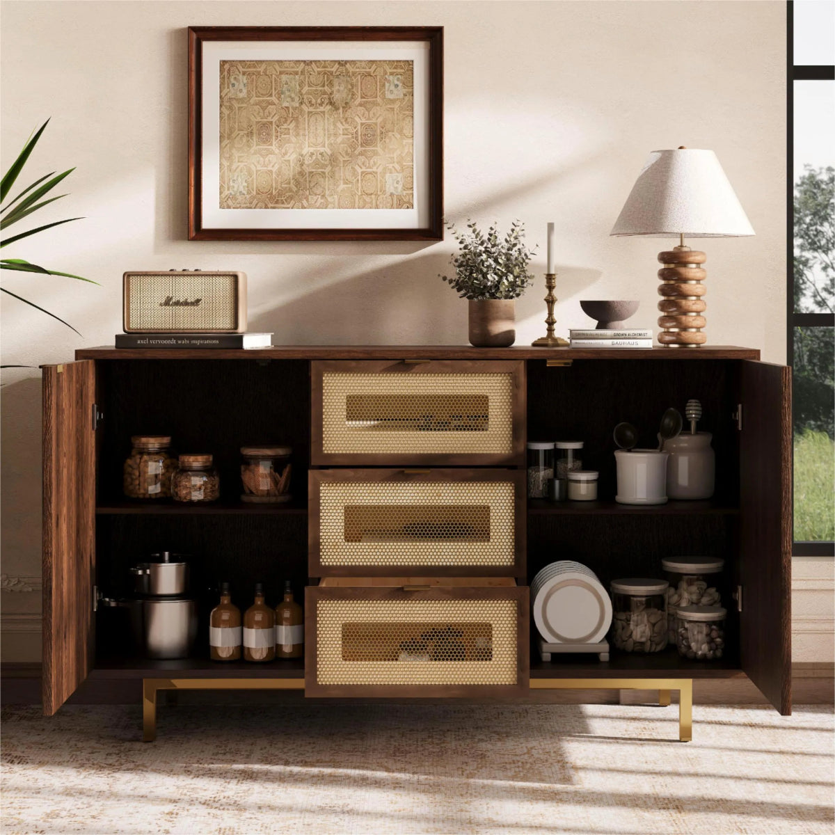 Harlowe 150 cm Mid - Century Walnut Storage Cabinet - Exclusivia