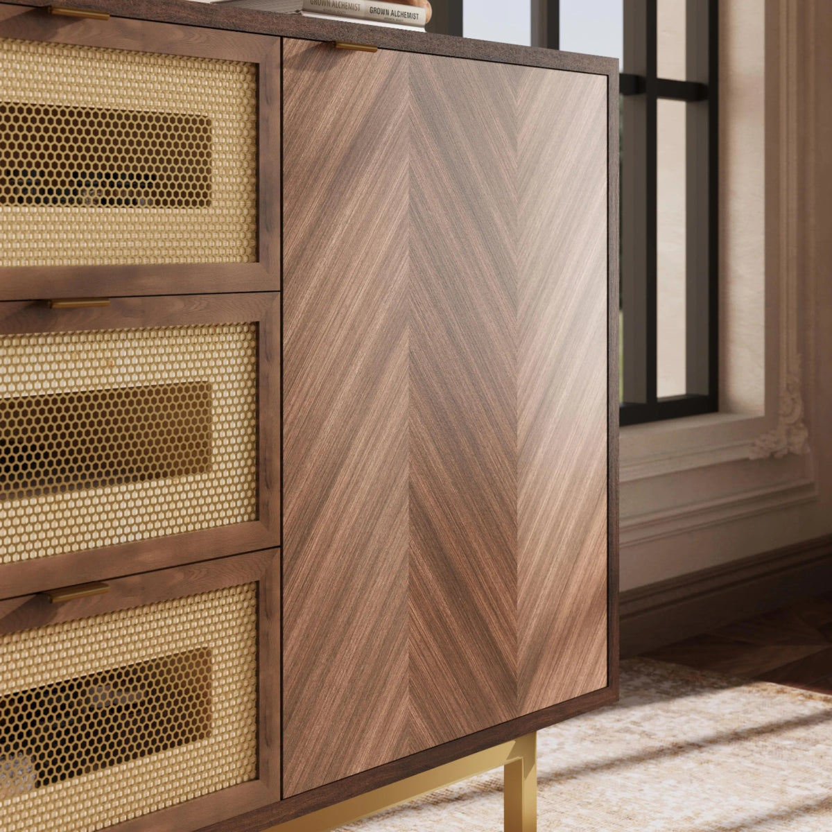 Harlowe 150 cm Mid - Century Walnut Storage Cabinet - Exclusivia