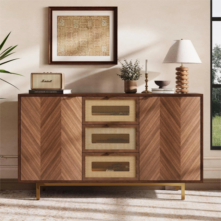 Harlowe 150 cm Mid - Century Walnut Storage Cabinet - Exclusivia
