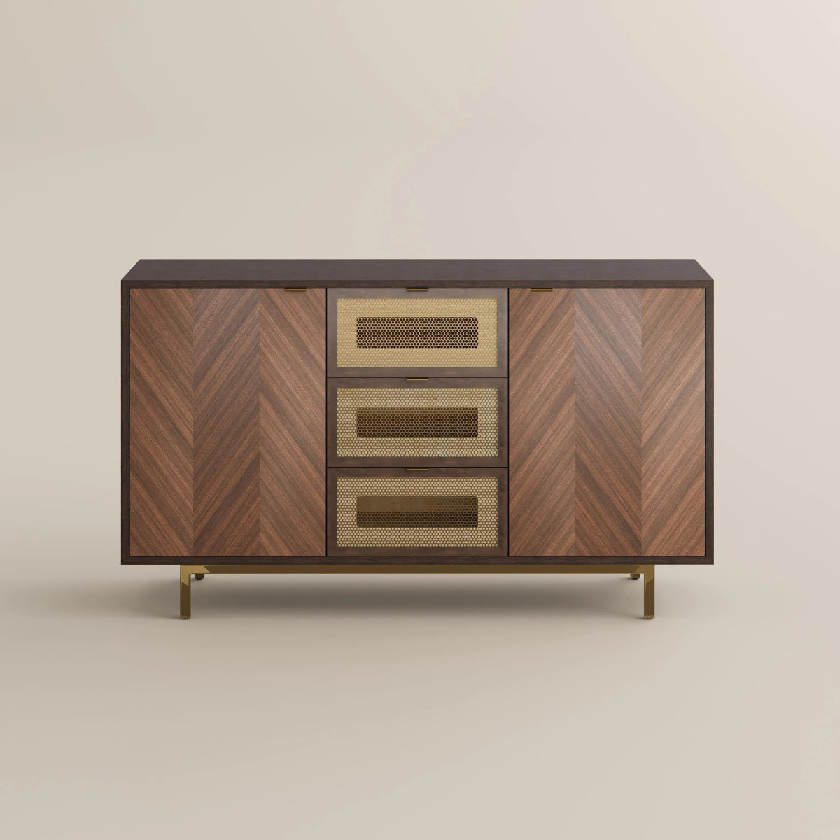 Harlowe 150 cm Mid - Century Walnut Storage Cabinet - Exclusivia