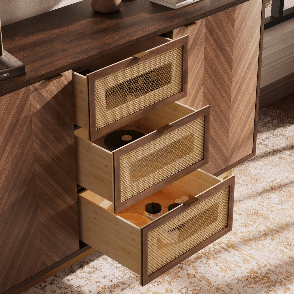Harlowe Mid - Century Walnut Storage Cabinet - Exclusivia