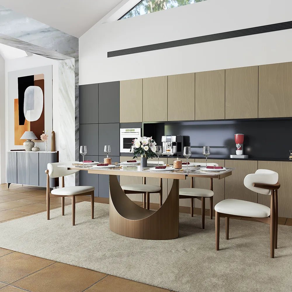 Hobart Expandable Glossy Sintered Stone Dining Table - Exclusivia