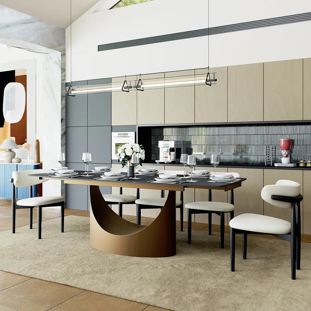 Hobart Expandable Glossy Sintered Stone Dining Table - Exclusivia