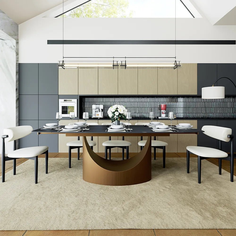 Hobart Expandable Glossy Sintered Stone Dining Table - Exclusivia