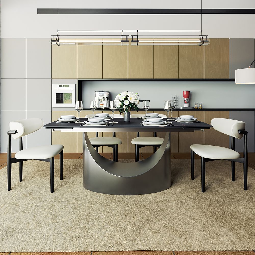 Hobart Extendable Glossy Sintered Stone Rectangular Dining Table - Exclusivia