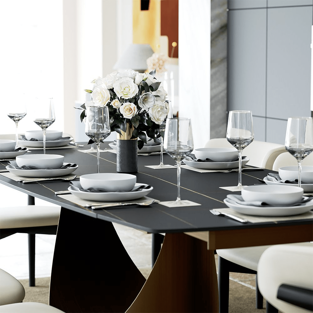 Hobart Extendable Glossy Sintered Stone Rectangular Dining Table - Exclusivia