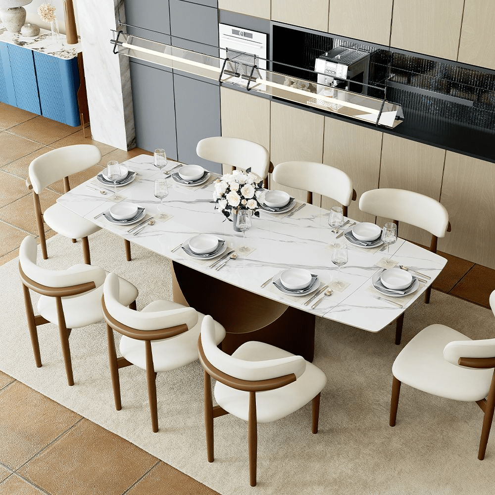 Hobart Extendable Glossy Sintered Stone Rectangular Dining Table - Exclusivia