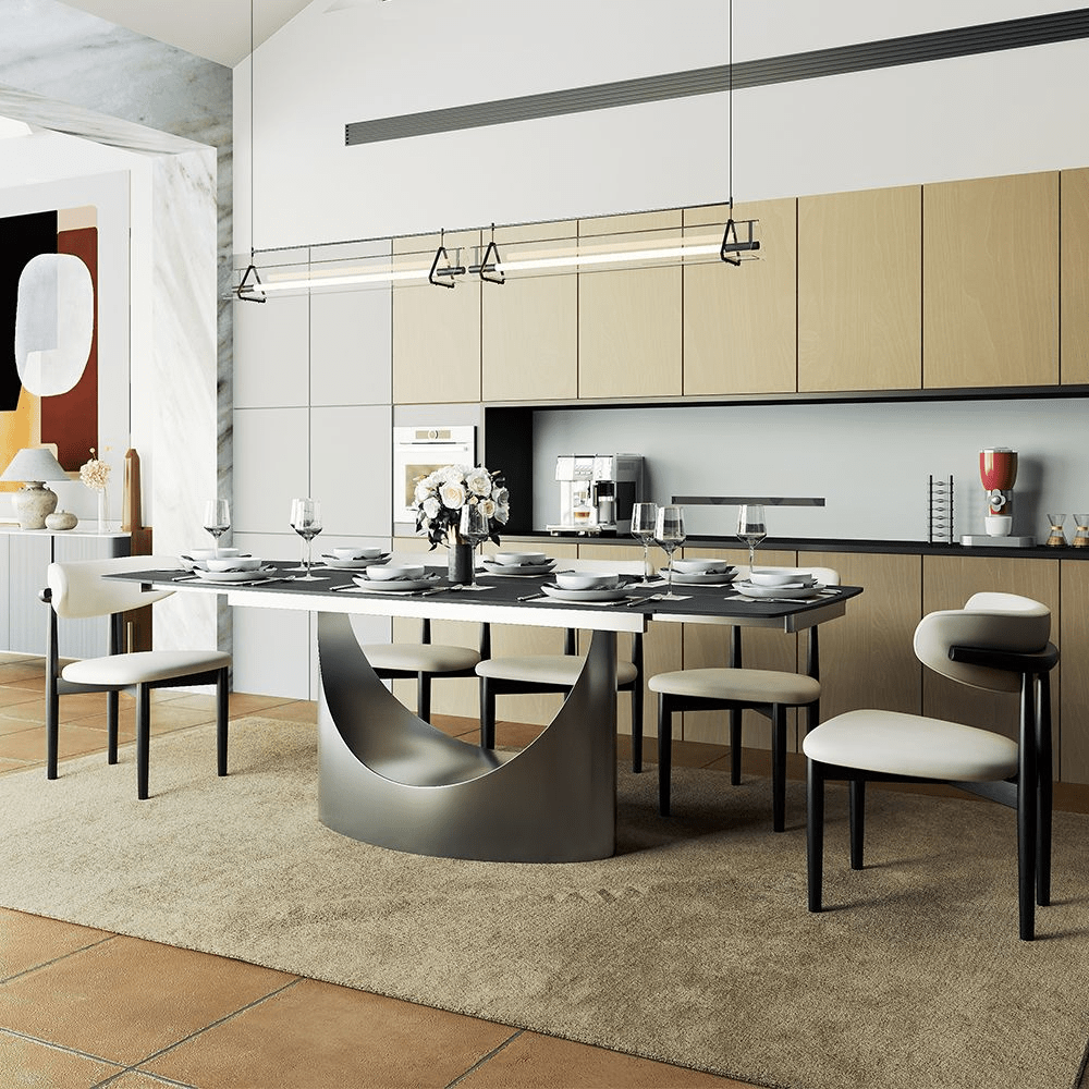 Hobart Extendable Glossy Sintered Stone Rectangular Dining Table - Exclusivia