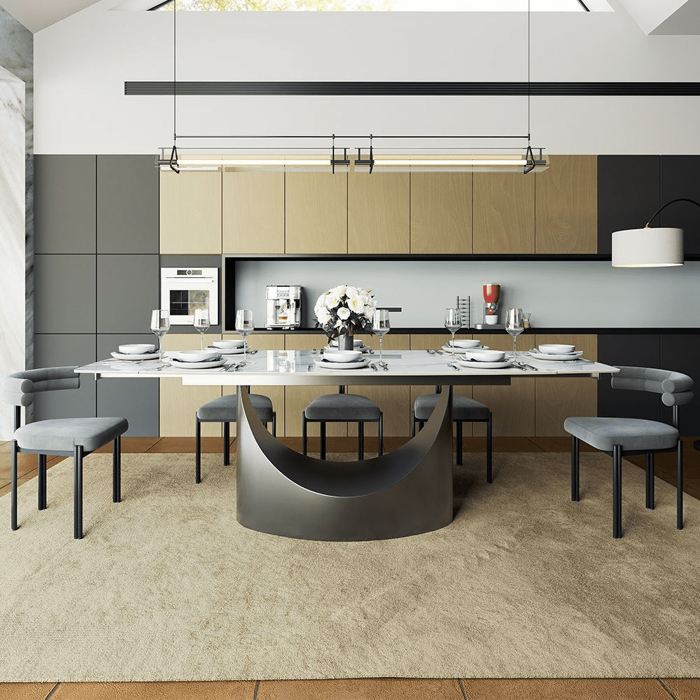 Hobart Extendable Glossy Sintered Stone Rectangular Dining Table - Exclusivia