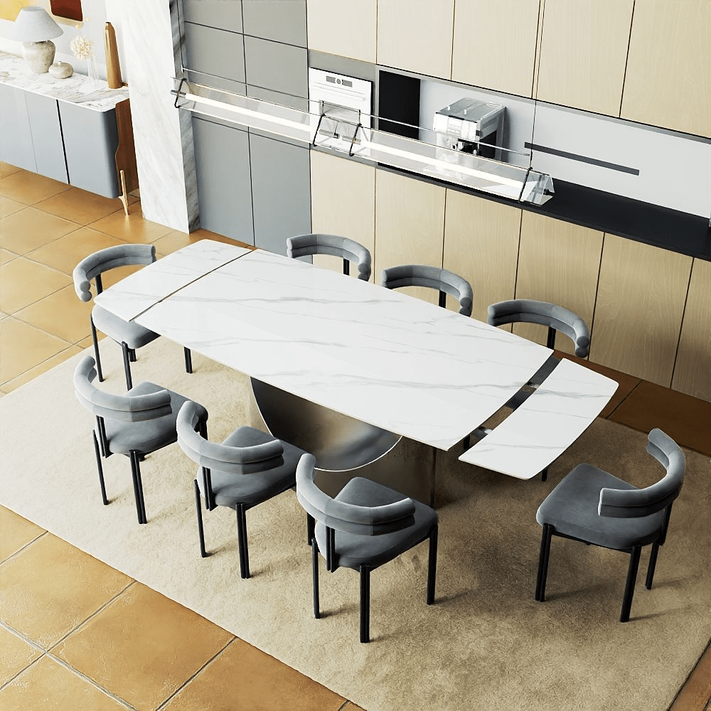 Hobart Extendable Glossy Sintered Stone Rectangular Dining Table - Exclusivia