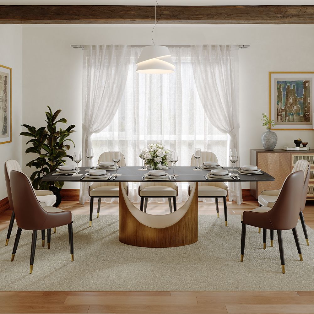 Hobart Extendable Glossy Sintered Stone Rectangular Dining Table - Exclusivia