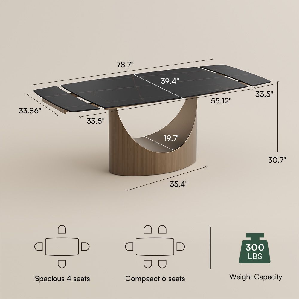 Hobart Extendable Glossy Sintered Stone Rectangular Dining Table - Exclusivia