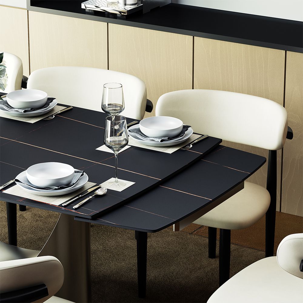 Hobart Extendable Glossy Sintered Stone Rectangular Dining Table - Exclusivia