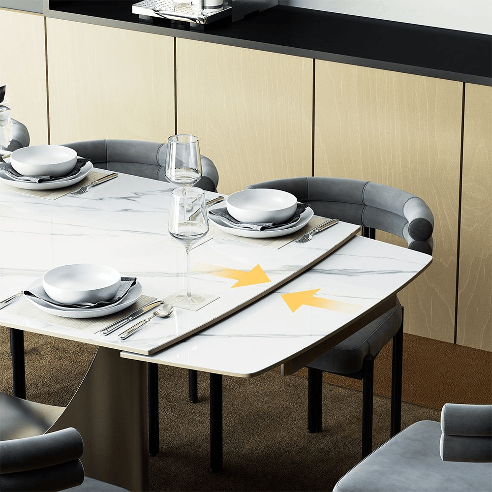 Hobart Extendable Glossy Sintered Stone Rectangular Dining Table - Exclusivia