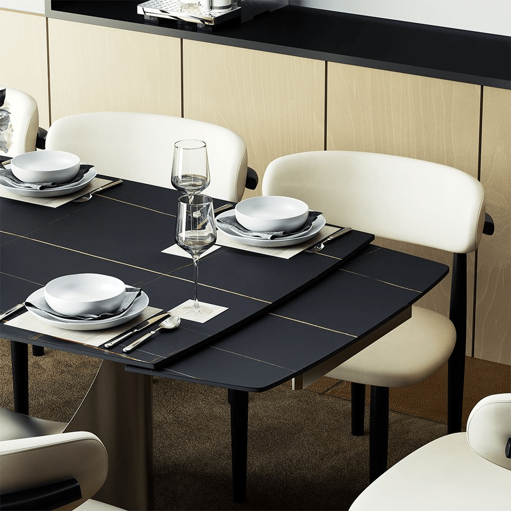 Hobart Extendable Glossy Sintered Stone Rectangular Dining Table - Exclusivia