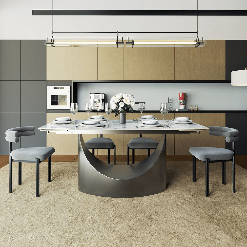 Hobart Extendable Glossy Sintered Stone Rectangular Dining Table - Exclusivia