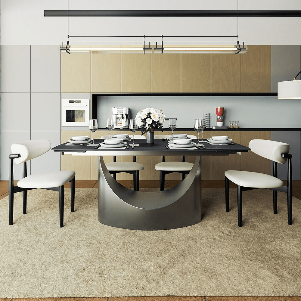 Hobart Extendable Glossy Sintered Stone Rectangular Dining Table - Exclusivia