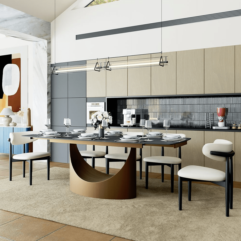 Hobart Extendable Glossy Sintered Stone Rectangular Dining Table - Exclusivia