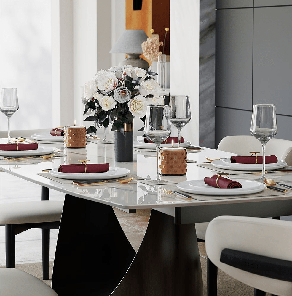 Hobart Extendable Glossy Sintered Stone Rectangular Dining Table - Exclusivia