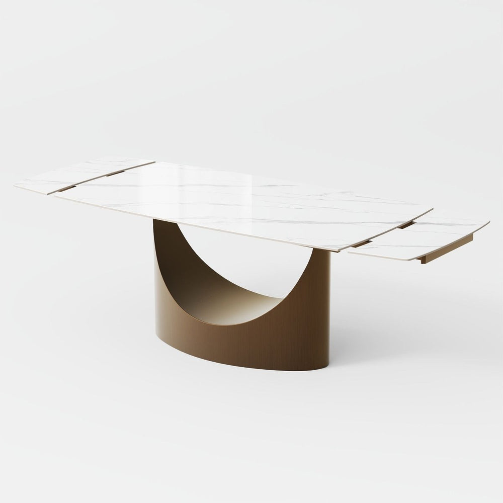 Hobart Extendable Glossy Sintered Stone Rectangular Dining Table - Exclusivia