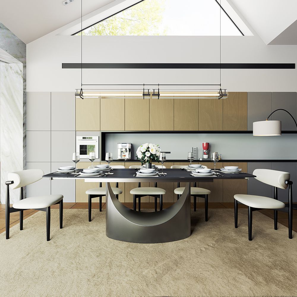 Hobart Extendable Glossy Sintered Stone Rectangular Dining Table - Exclusivia