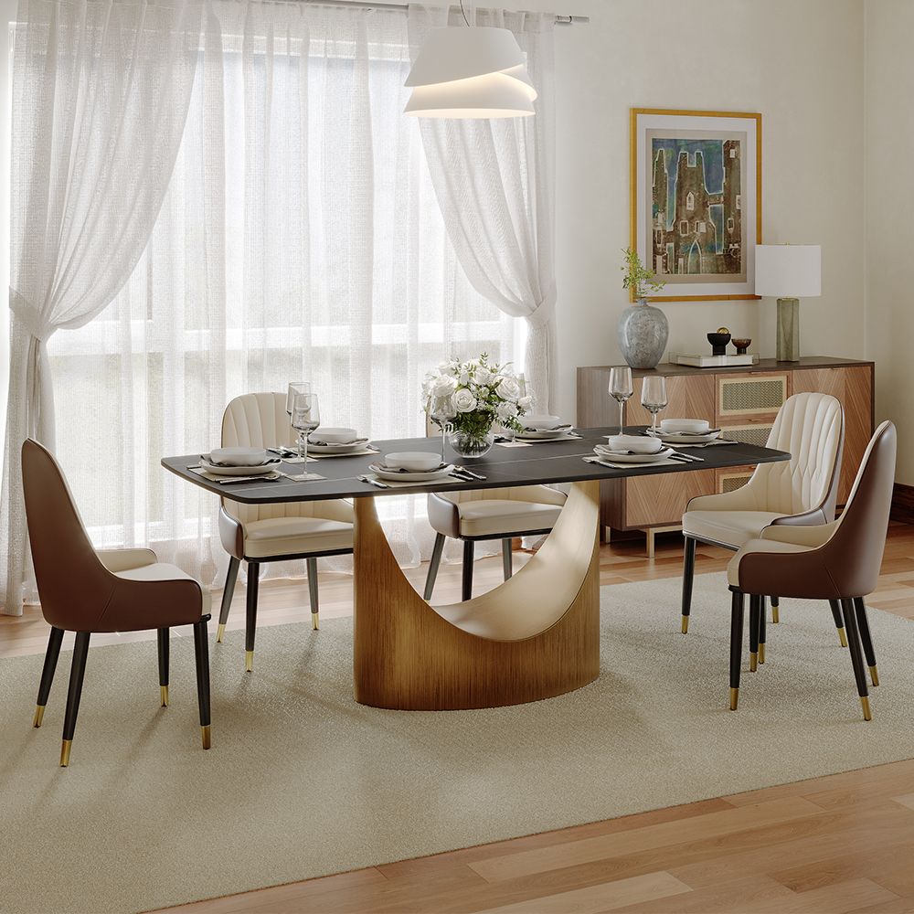 Hobart Extendable Glossy Sintered Stone Rectangular Dining Table - Exclusivia