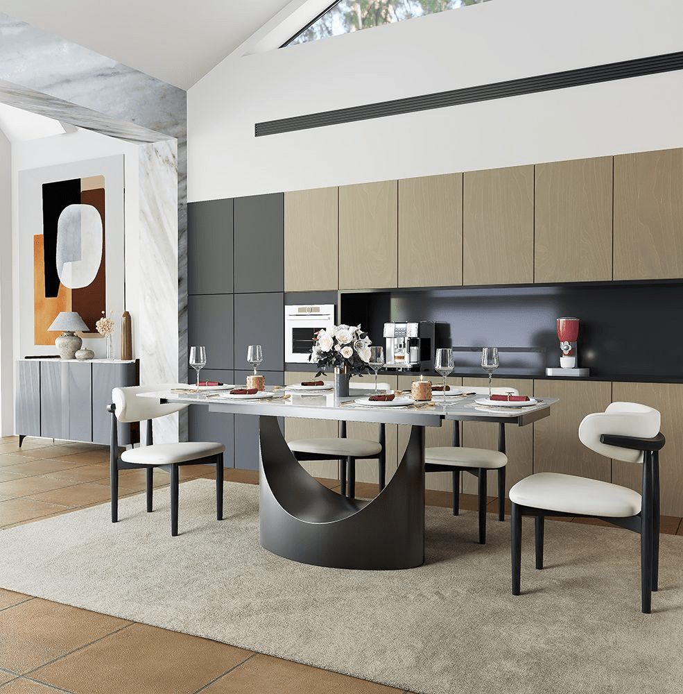 Hobart Extendable Glossy Sintered Stone Rectangular Dining Table - Exclusivia