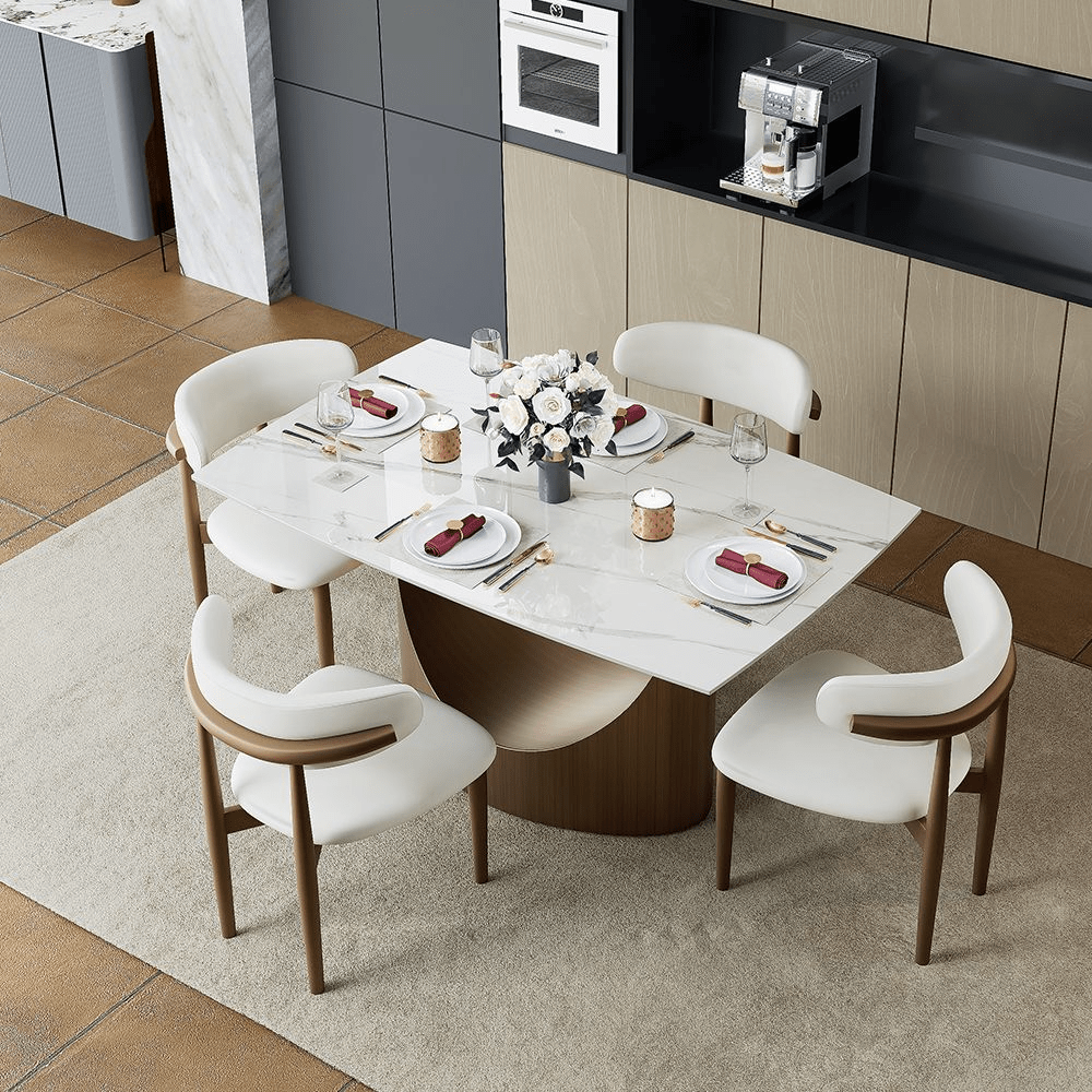 Hobart Extendable Glossy Sintered Stone Rectangular Dining Table - Exclusivia