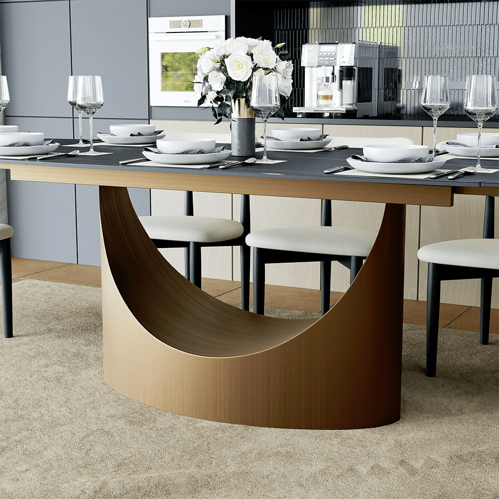 Hobart Extendable Glossy Sintered Stone Rectangular Dining Table - Exclusivia