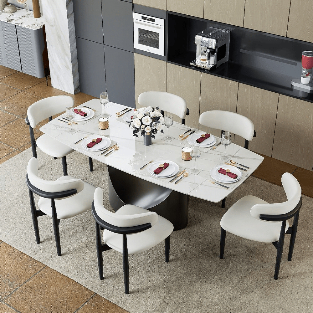 Hobart Extendable Glossy Sintered Stone Rectangular Dining Table - Exclusivia