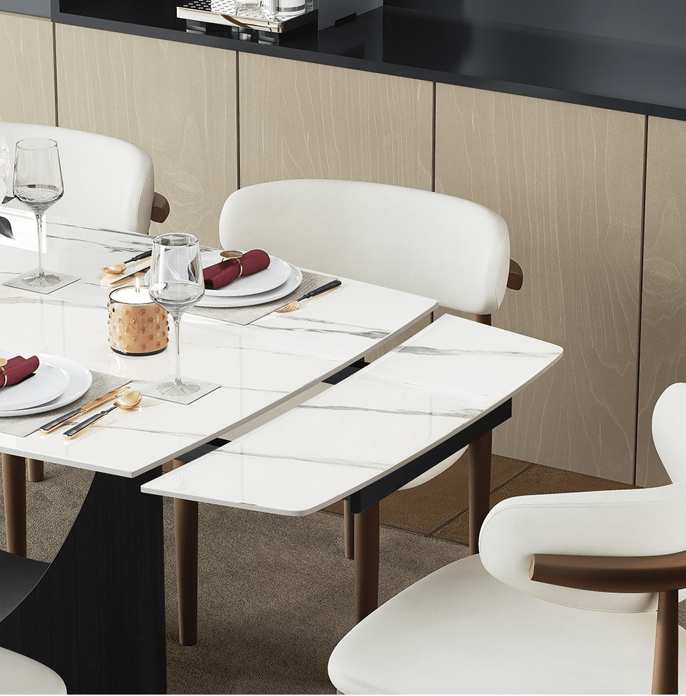 Hobart Extendable Glossy Sintered Stone Rectangular Dining Table - Exclusivia