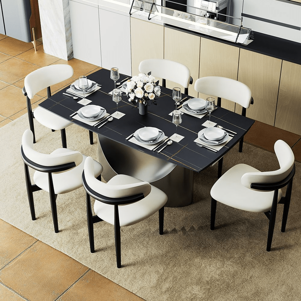 Hobart Extendable Glossy Sintered Stone Rectangular Dining Table - Exclusivia