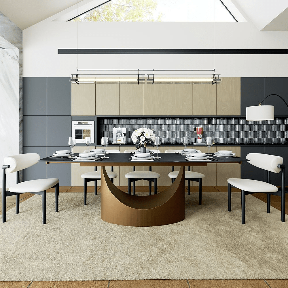 Hobart Extendable Glossy Sintered Stone Rectangular Dining Table - Exclusivia